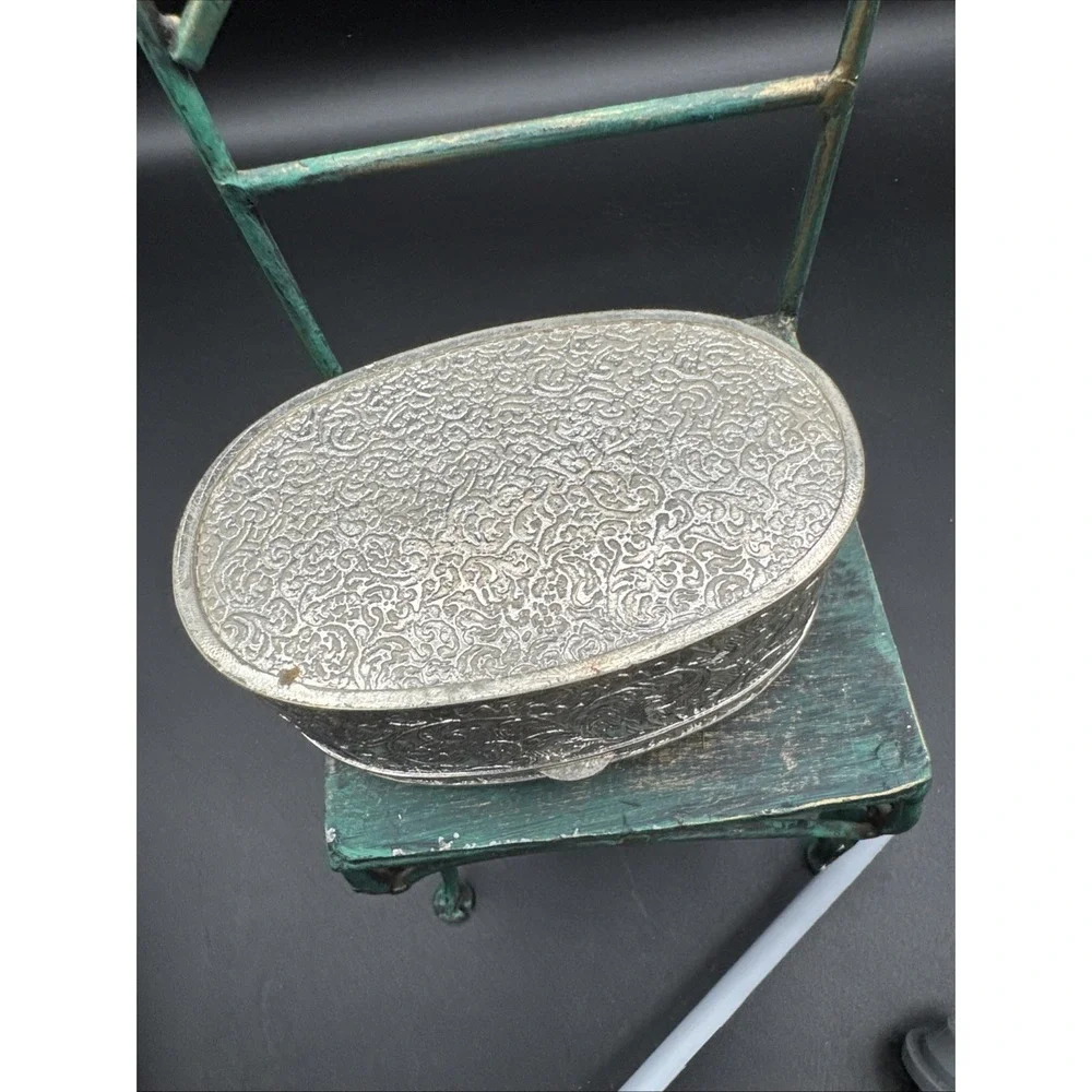 Vintage silver Colored ornate dresser box Red Fabric Lining